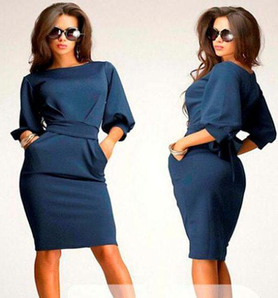 UNIQUE PUFF 3/4 SLEEVES BODYCON KNEE-LENGTH CASUAL DRESS