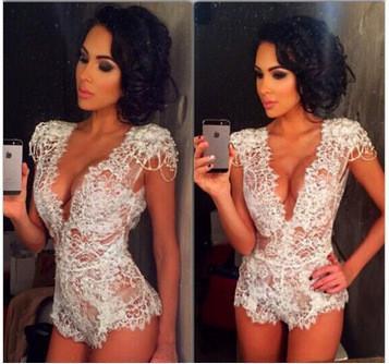 HALTER WHITE LACE TRIANGLE JUMPSUIT