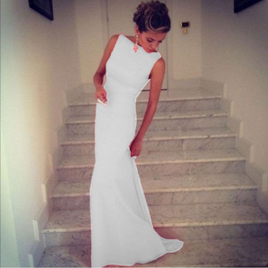 SLEEVELESS BODYCON SCOOP SHEATH FASHION FULL-LENGTH DRESS