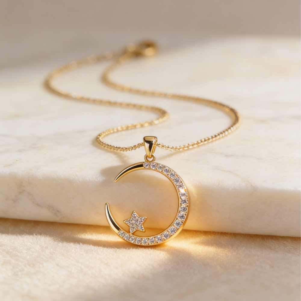 Crystal Moon Pendant Necklace