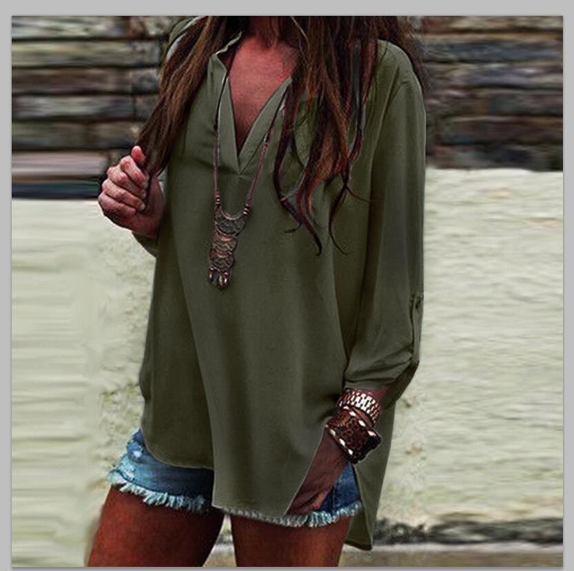 V-NECK LONG SLEEVES CASUAL FASHION CHIFFON BLOUSE