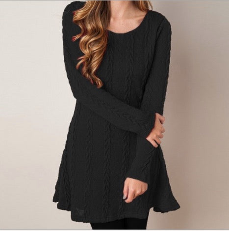 KNITTING ROUND NECK LONG SLEEVE SWEATER WITH PLUS SIZE
