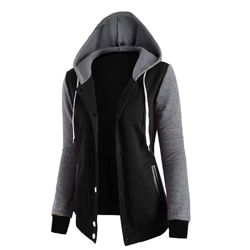 LONG SLEEVED HIT COLOR SPLICING POCKET  SPORT HOODIE