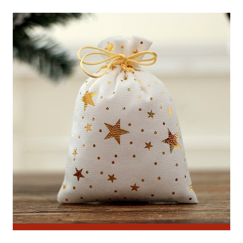 Christmas Drawstring Gift Bag Gold Foil