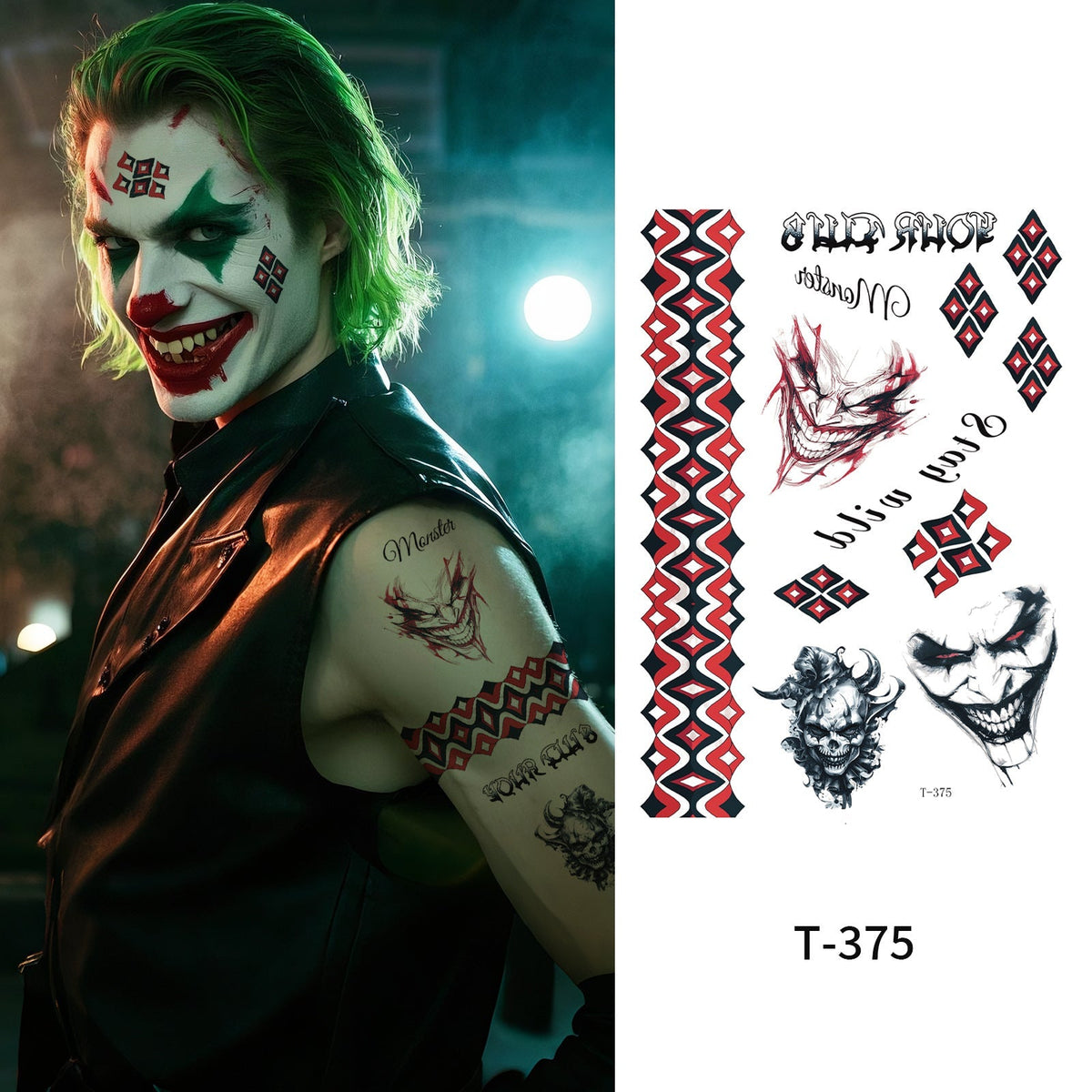 Halloween Joker Face Tattoo Sticker For Girls Party