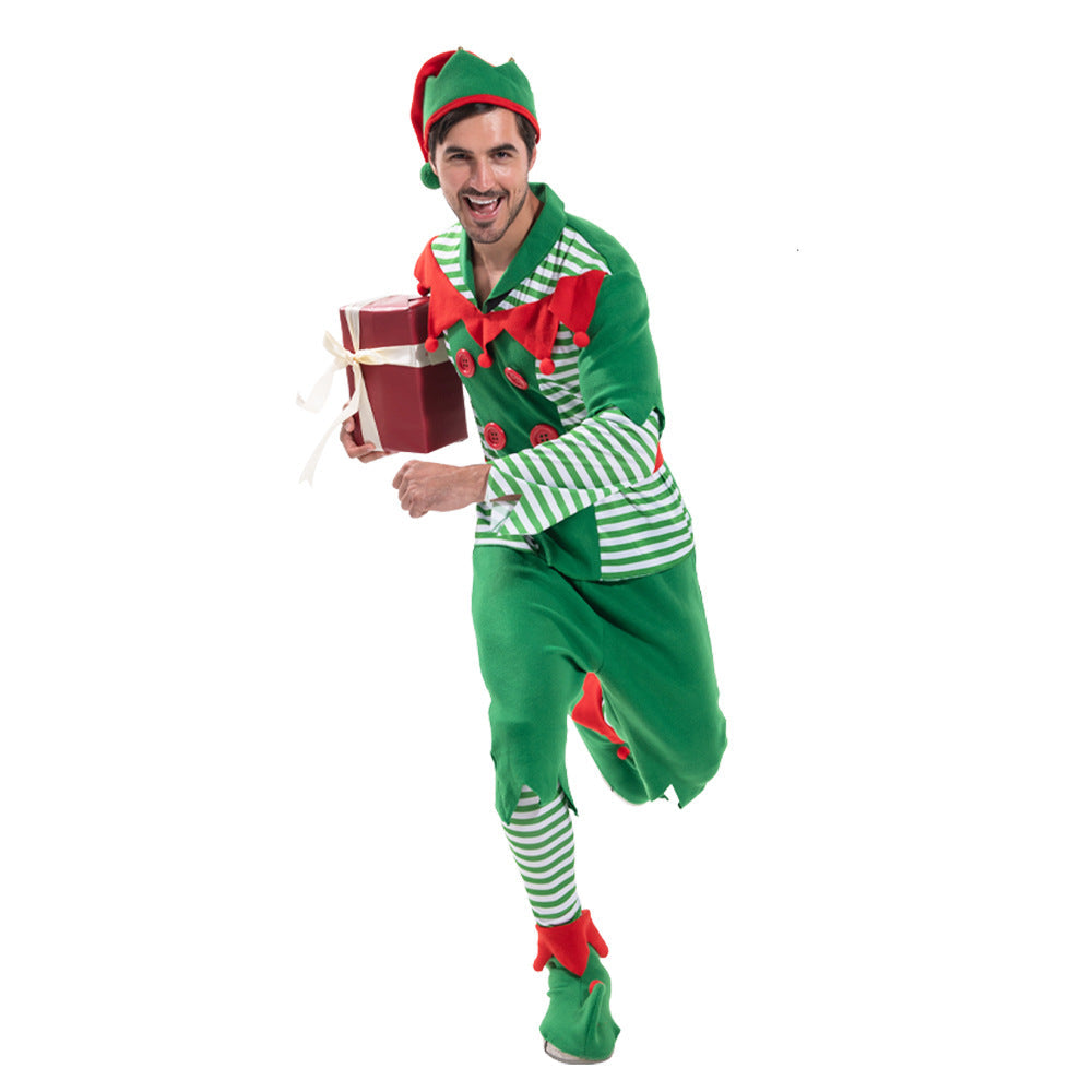 Christmas Elf Costume Men's Striped Party Outfit