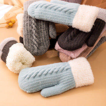 Winter Warm Knitted Patchwork Cotton-In Soft Thick Mittens