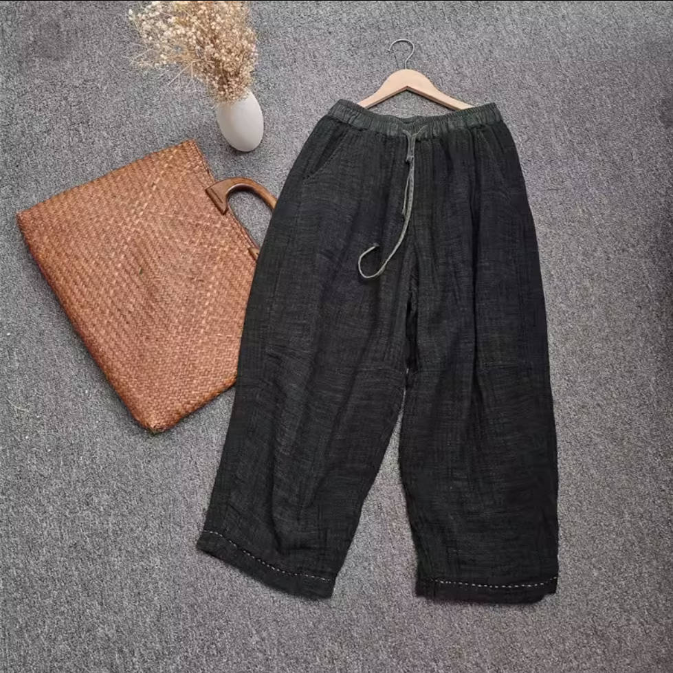 Spring Retro Linen Patchwork Thin Casual Soft Loose Pants