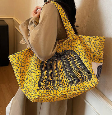 Vintage Canvas Pumpkin Embroidery Casual Tote Bag