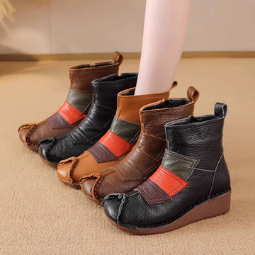 Winter Top Leather Soft Sole Patchwork Zipper Ankle Boots