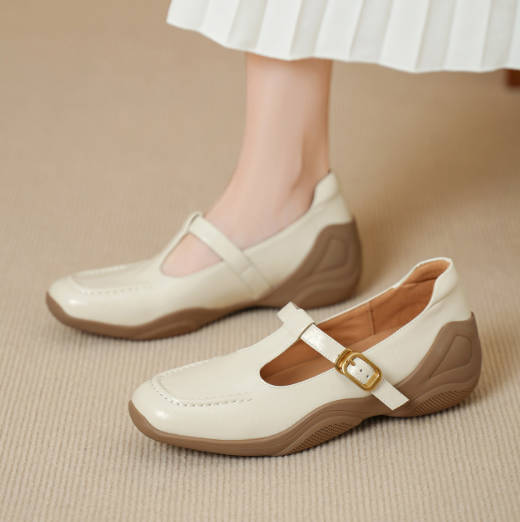 Vintage T-strap Genuine Leather Round Toe Mary Jane Flats