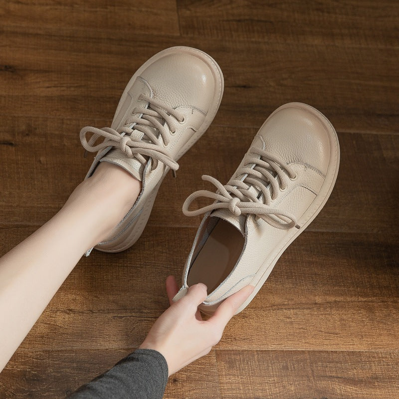 Top Genuine Leather Round Toe Simple Trendy Soft Sole Flats