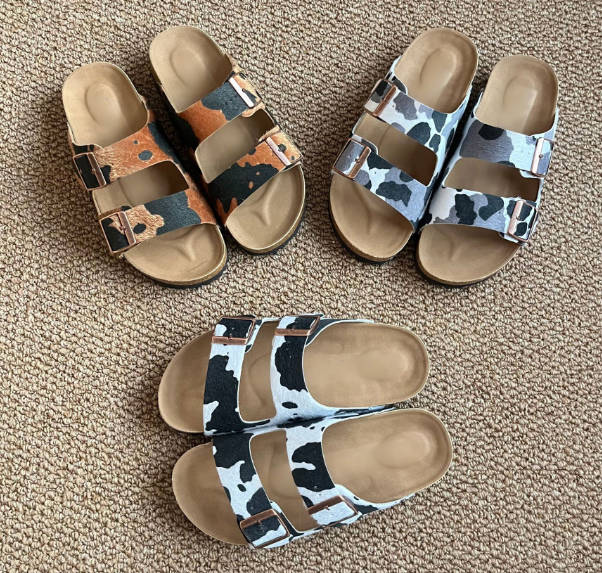 Retro Women Horsehair Open Toe Suede Leather Casual Slide Mule Sandals