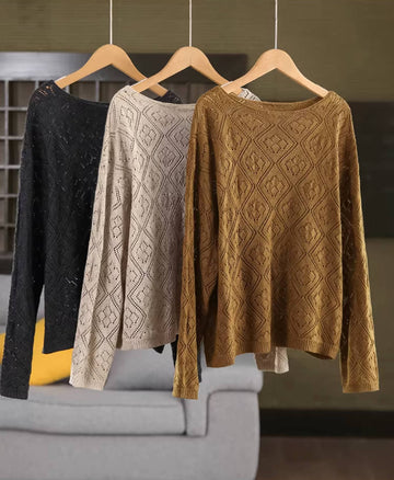 Spring Cotton Hallow Round Neck Thin Knitted Loose Top