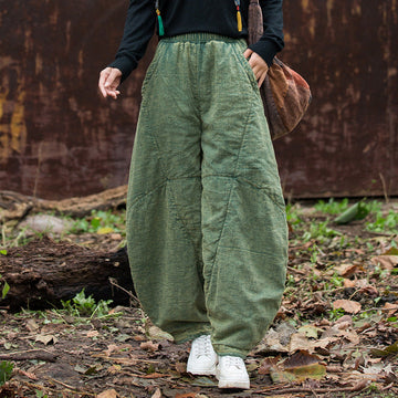 Winter Ramie Loose Solid Color Cotton-In Elastic Waist Harem Pants