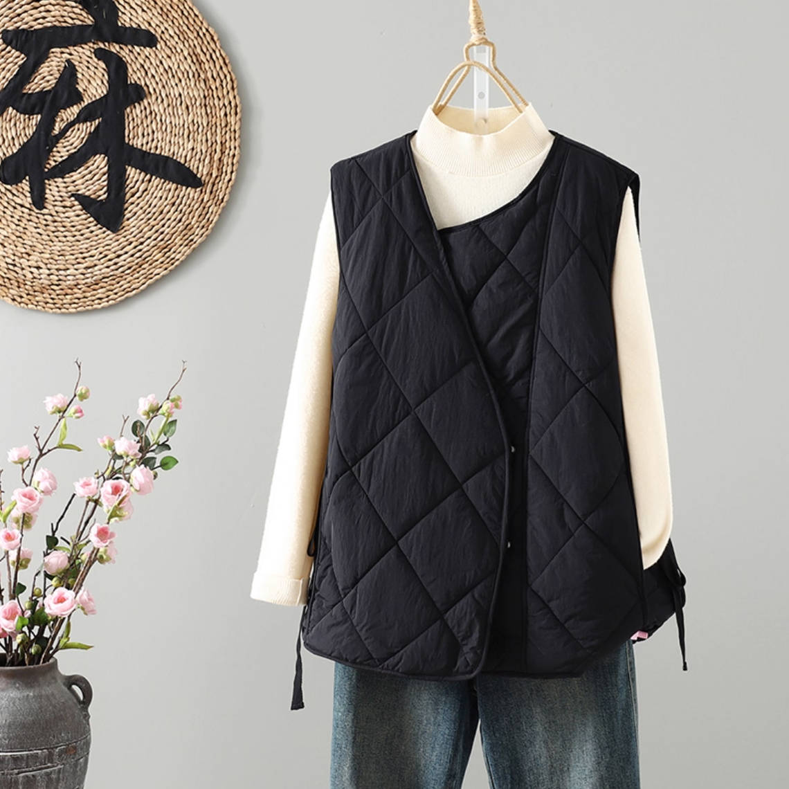 Winter Cotton Warm Irregular Neck Loose Sleevess Cotton-In Vest