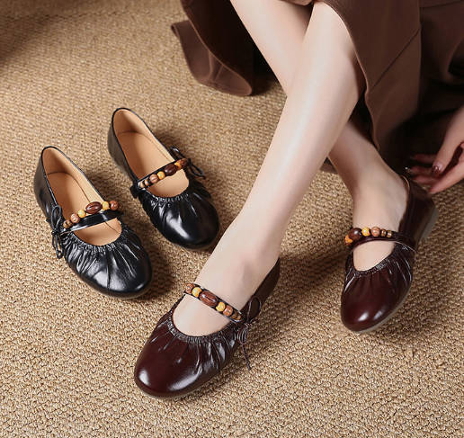 Vintage French Square Toe Beaded Detail Mary Jane Shoes Flat