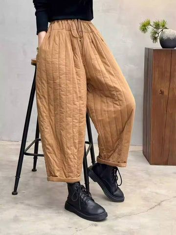 Winter Cotton Striped Warm Cotton-In Lace-Up Harem Pants