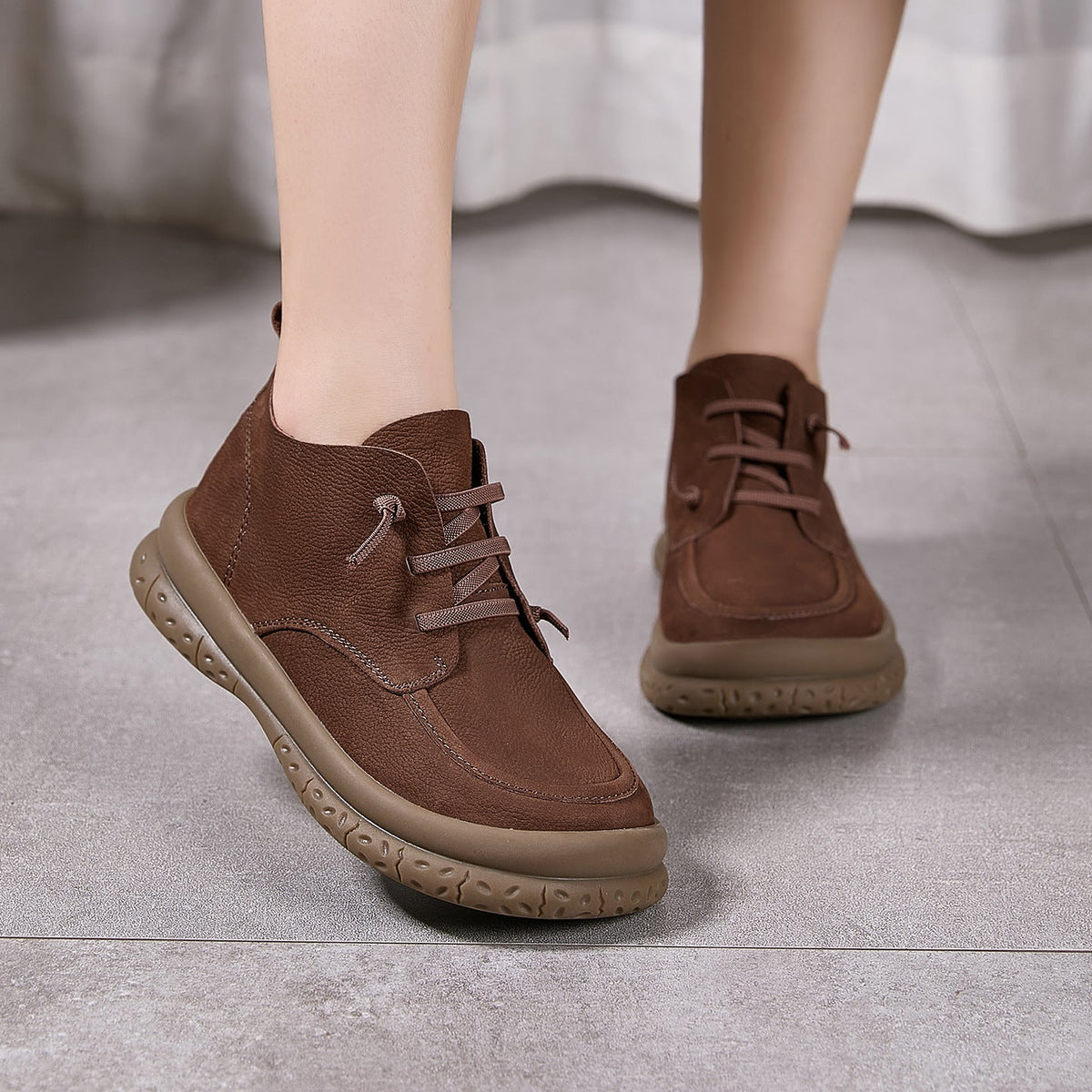 Genuine Leather Retro Autumn Flat Sole Slip-On Ankle Boots