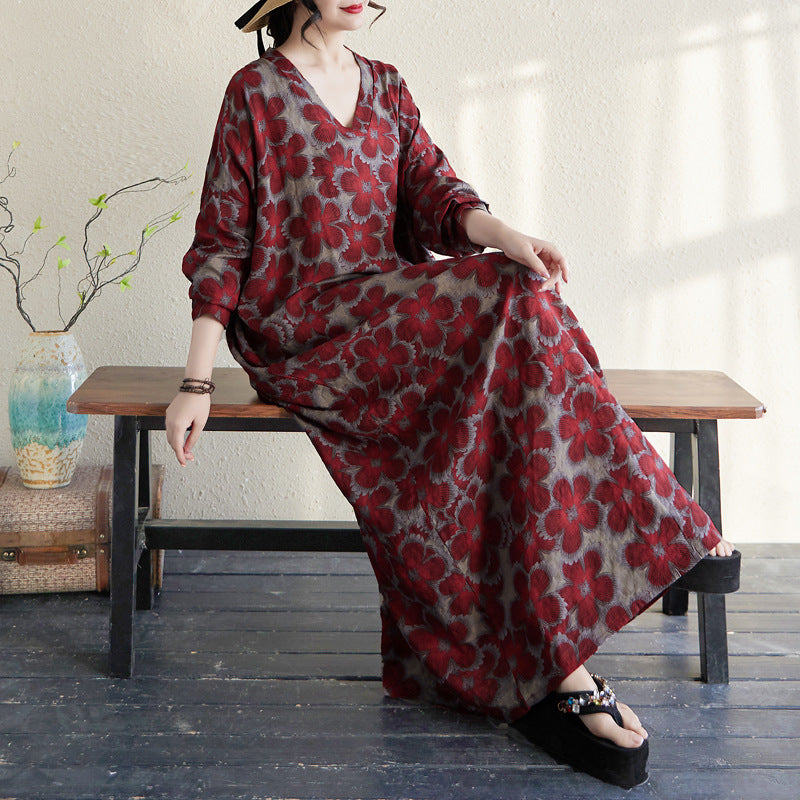 Babakud Women Plus Size Spring Floral Linen Maxi Dress