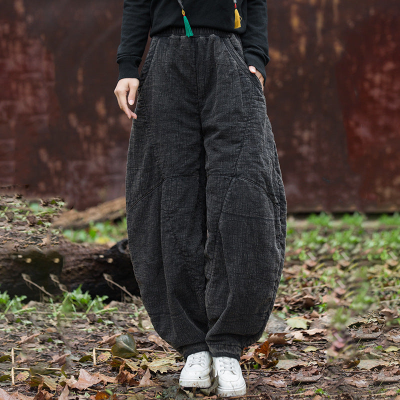 Winter Ramie Loose Solid Color Cotton-In Elastic Waist Harem Pants
