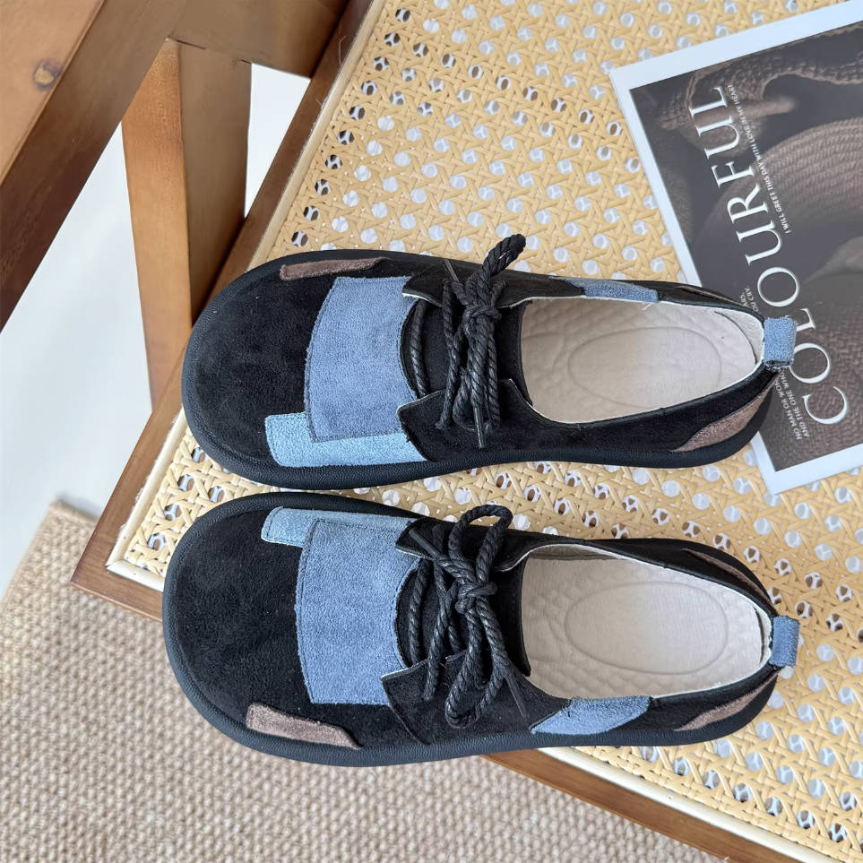 Autumn Retro Sueded Round Toe Patch Casual Lace-Up Flat Shots