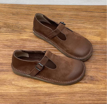 Retro Leather Vintage Round Toe Casual One Straped Flats