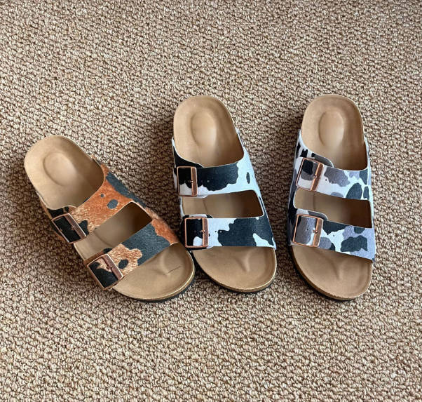 Retro Women Horsehair Open Toe Suede Leather Casual Slide Mule Sandals