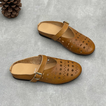 Summer Genuine Leather Hallow One Straped Casual Slip-On Flats