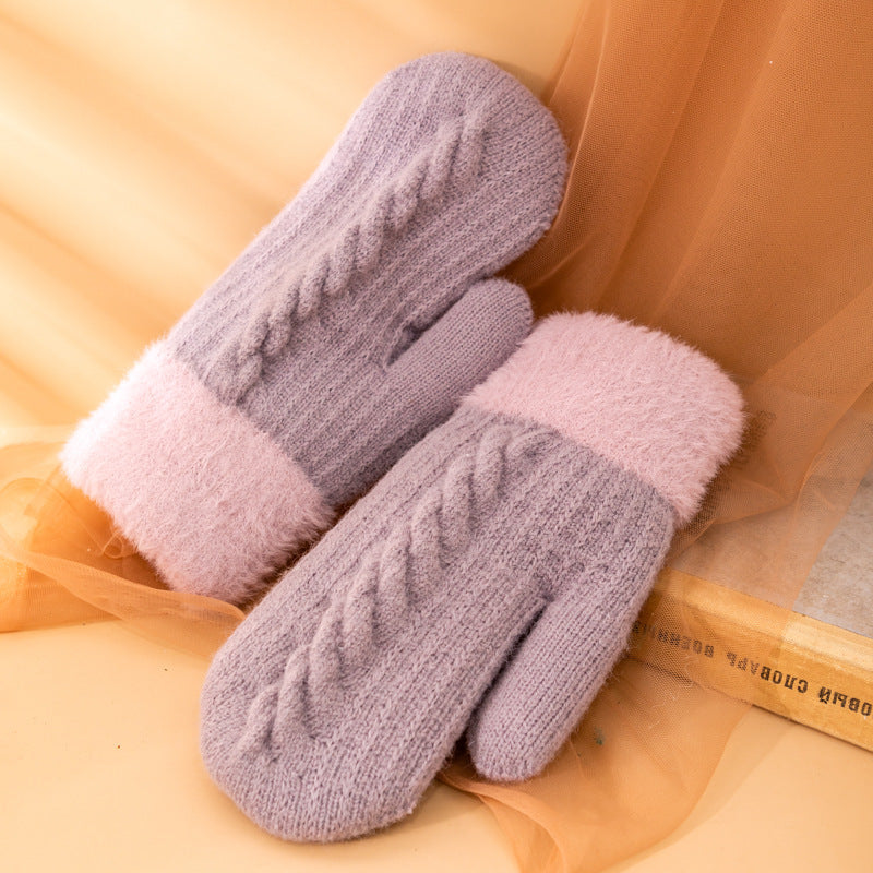 Winter Warm Knitted Patchwork Cotton-In Soft Thick Mittens