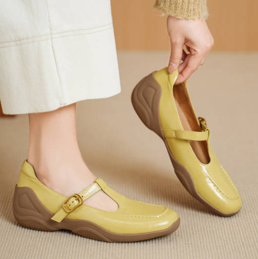 Vintage T-strap Genuine Leather Round Toe Mary Jane Flats