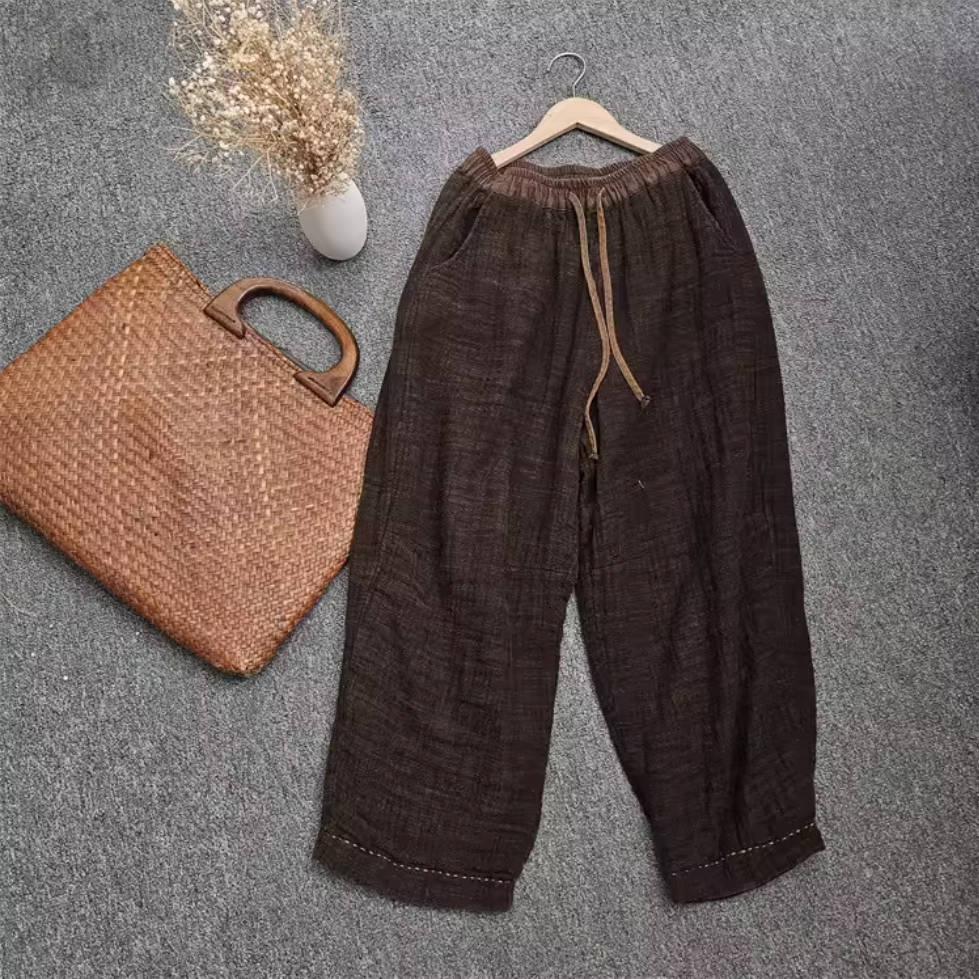 Spring Retro Linen Patchwork Thin Casual Soft Loose Pants