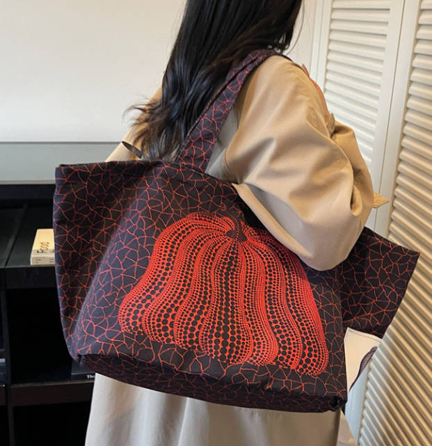Vintage Canvas Pumpkin Embroidery Casual Tote Bag