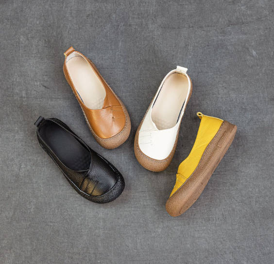 Spring Genuine Leather Casual Round Toe Slip-On Flats