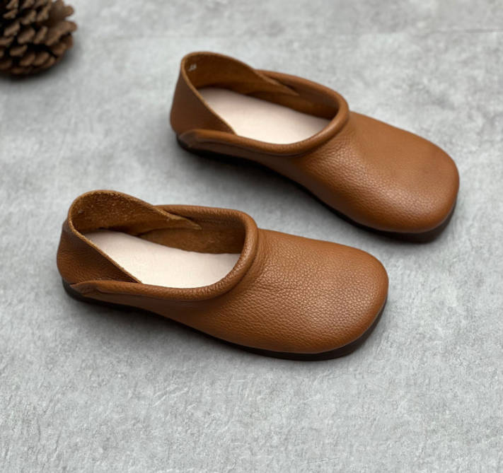 Retro Genuine Leather Square Toe Flat Sole Slip-On