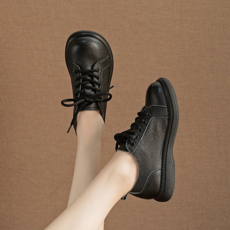 Top Genuine Leather Round Toe Simple Trendy Soft Sole Flats