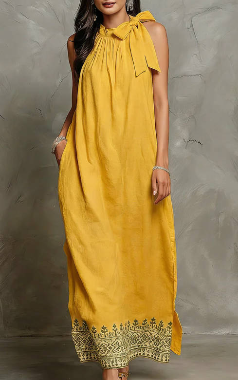Summer Casual Round Neck Floral Sleeveless Loose Long Dress