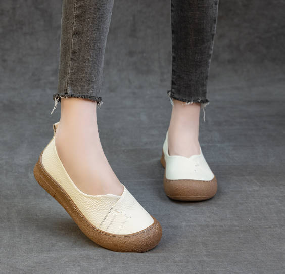 Spring Genuine Leather Casual Round Toe Slip-On Flats
