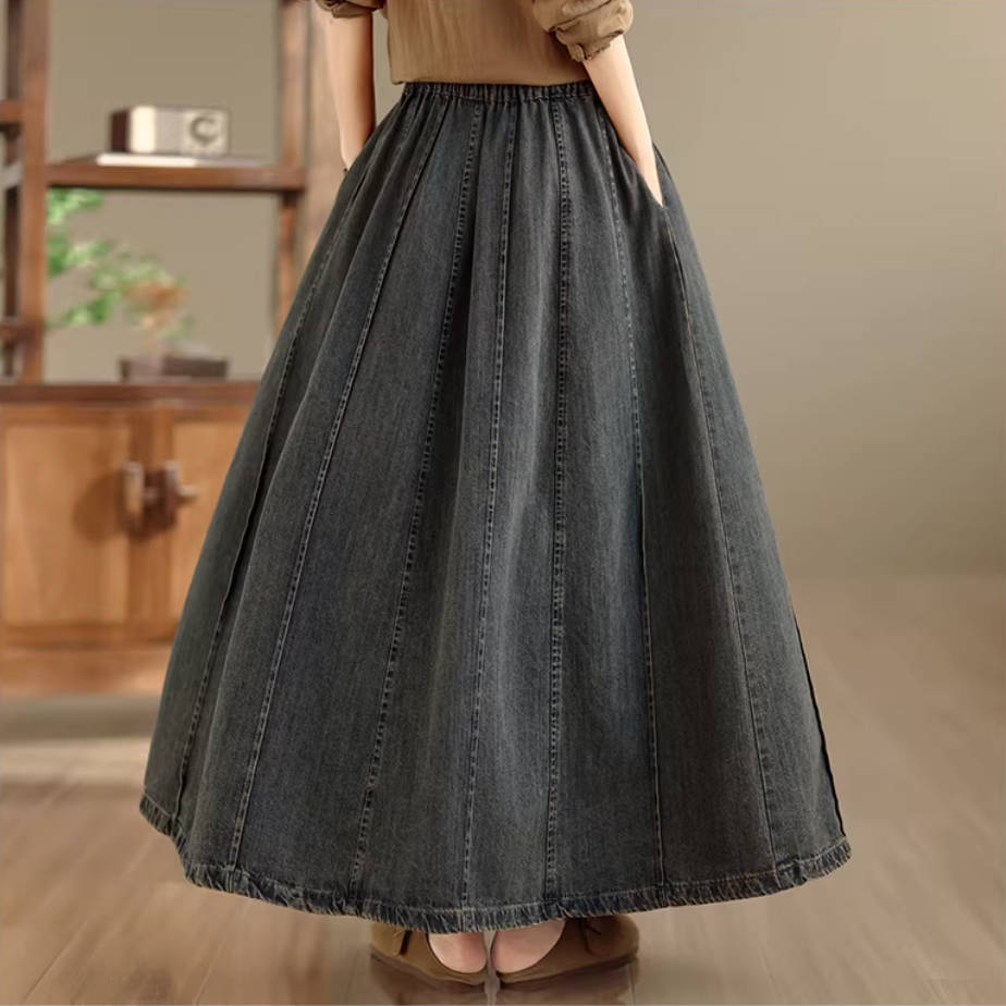 Spring Retro Denim Black Casual Loose Versatile Fashion A-Line Skirt