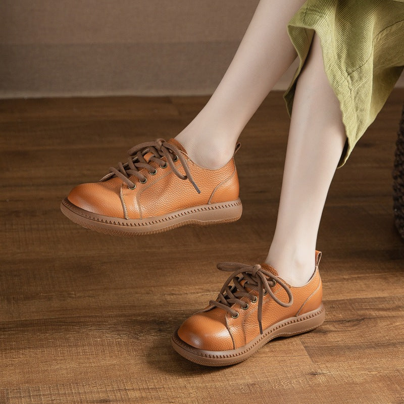 Top Genuine Leather Round Toe Simple Trendy Soft Sole Flats