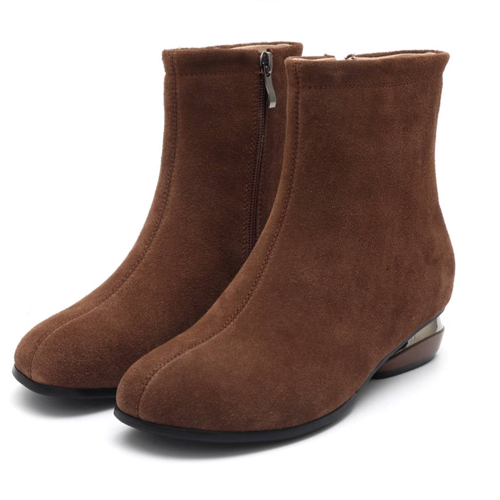 Top Leather Retro Sueded Round Toe Comfortable Low Heel Boots