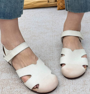 Vintage Women Leather Hallow Out Closed Toe Soft Sandals