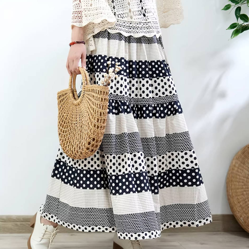 Classic Cotton Polka Dots Color Block Elegant Holiday Skirt