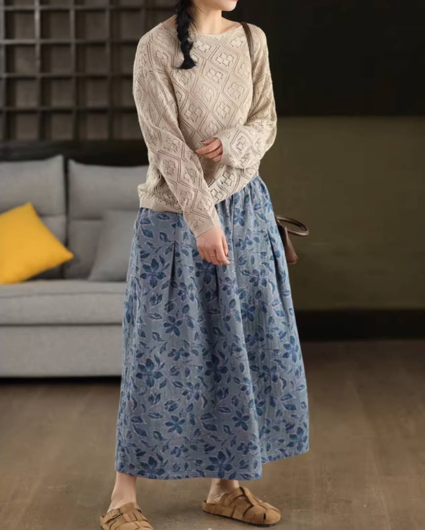 Spring Cotton Hallow Round Neck Thin Knitted Loose Top