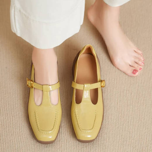 Vintage T-strap Genuine Leather Round Toe Mary Jane Flats