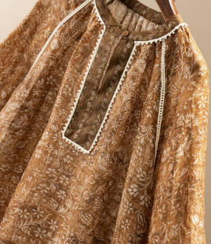Women Autumn Cotton Elegant Retro Positioning Print Long-Sleeve Shirt