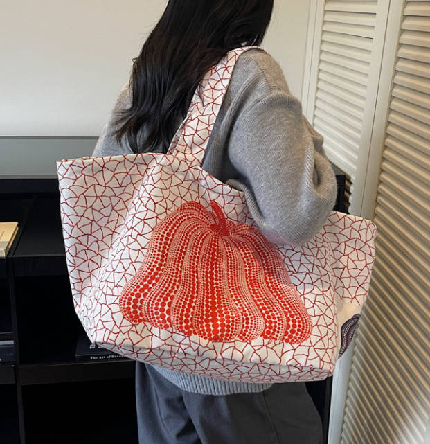 Vintage Canvas Pumpkin Embroidery Casual Tote Bag
