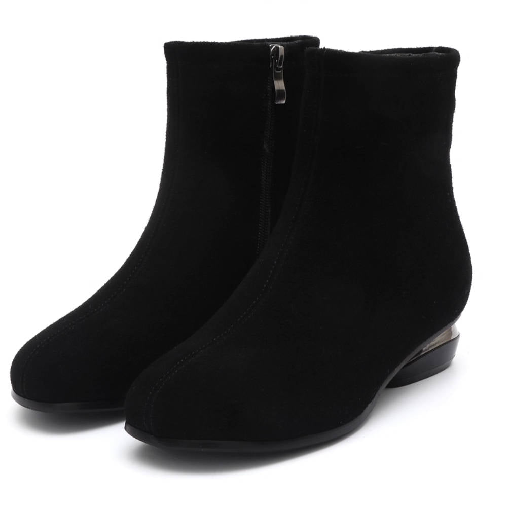 Top Leather Retro Sueded Round Toe Comfortable Low Heel Boots