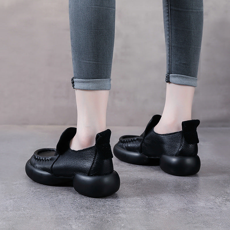Retro Top Leather Round Toe Thick Sole  Slip-On Stylish Shoes