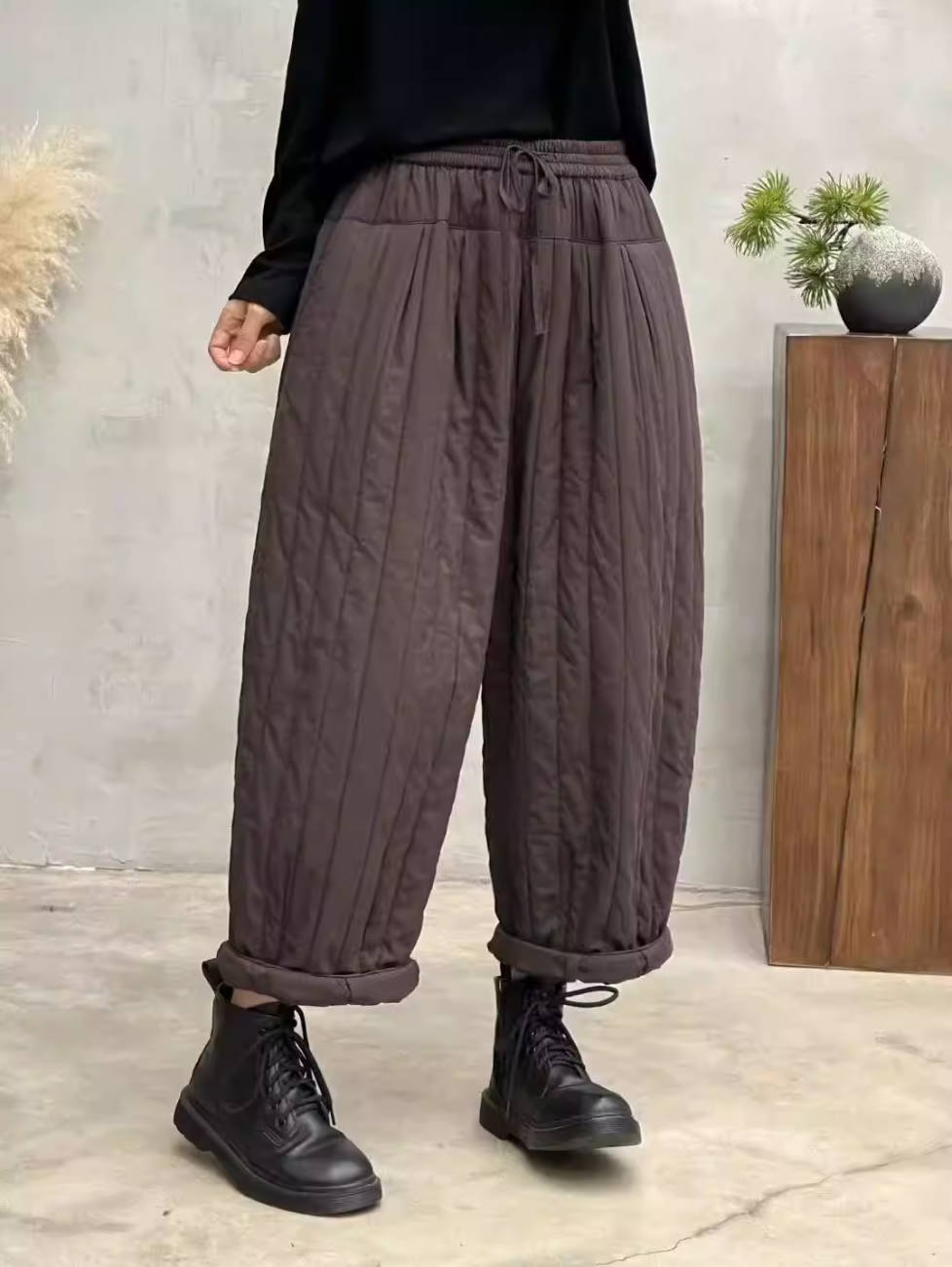 Winter Cotton Striped Warm Cotton-In Lace-Up Harem Pants